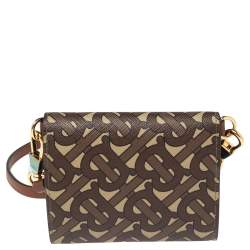 مملوكة مسبقًا Burberry Beige/Brown TB-Print Coated Canvas Ottis Bridle Wallet on Strap
