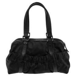 مملوكة مسبقًا Burberry Black Check Nylon and Leather Trim Satchel