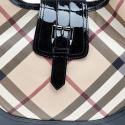Pre Owned Burberry Black/Beige Nova Check PVC And Patent Leather Brooke Hobo