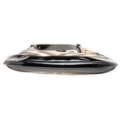 Pre Owned Burberry Black/Beige Nova Check PVC And Patent Leather Brooke Hobo