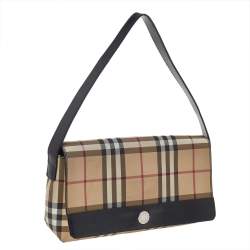 Pre Owned Burberry Beige/Black Nova Check Coated Canvas And Leather Flap Shoulder Bag