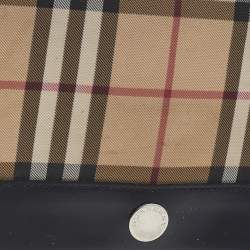 Pre Owned Burberry Beige/Black Nova Check Coated Canvas And Leather Flap Shoulder Bag