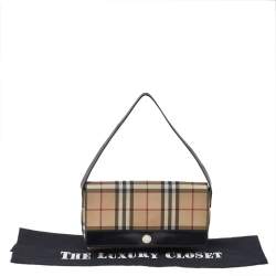 Pre Owned Burberry Beige/Black Nova Check Coated Canvas And Leather Flap Shoulder Bag