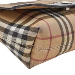 Pre Owned Burberry Beige/Black Nova Check Coated Canvas And Leather Flap Shoulder Bag
