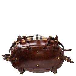 مملوكة مسبقًا حقيبة يد بربرى روان كبيرة جلد وكانفاس بنى /بيج 