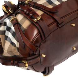 مملوكة مسبقًا حقيبة يد بربرى روان كبيرة جلد وكانفاس بنى /بيج 