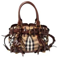 مملوكة مسبقًا حقيبة يد ب ربرى روان كبيرة جلد وكانفاس بنى /بيج 