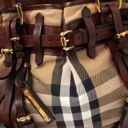 مملوكة مسبقًا حقيبة يد بربرى روان كبيرة جلد وكانفاس بنى /بيج 