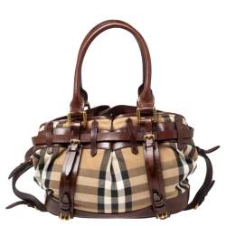 مملوكة مسبقًا حقيبة يد بربرى روان كبيرة جلد وكانفاس بنى /بيج 