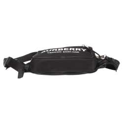 Pre Owned Burberry Black Logo Print Nylon And Leather Bum Belt Bag 