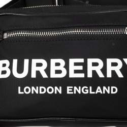 Pre Owned Burberry Black Logo Print Nylon And Leather Bum Belt Bag 