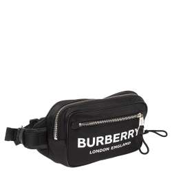 Pre Owned Burberry Black Logo Print Nylon And Leather Bum Belt Bag 