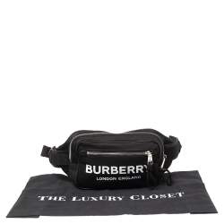 Pre Owned Burberry Black Logo Print Nylon And Leather Bum Belt Bag 