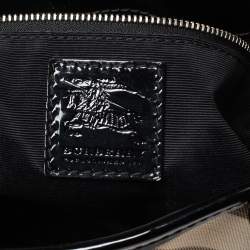 مملوكة مسبقًا حقيبة يد بربري مرصعة جلد لامع وكانفاس مقوى كاروهات نوفا بيج/ أسود