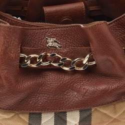 Pre Owned Burberry Beige/Brown Nova Check Canvas And Leather Warrior Hobo