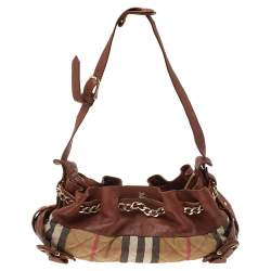 Pre Owned Burberry Beige/Brown Nova Check Canvas And Leather Warrior Hobo