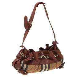 Pre Owned Burberry Beige/Brown Nova Check Canvas And Leather Warrior Hobo