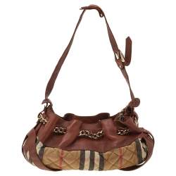 Pre Owned Burberry Beige/Brown Nova Check Canvas And Leather Warrior Hobo