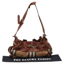 Pre Owned Burberry Beige/Brown Nova Check Canvas And Leather Warrior Hobo