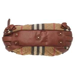 Pre Owned Burberry Beige/Brown Nova Check Canvas And Leather Warrior Hobo