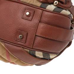 Pre Owned Burberry Beige/Brown Nova Check Canvas And Leather Warrior Hobo