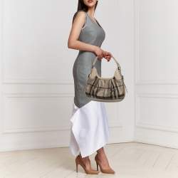 Pre Owned Burberry Beige Smoke Check PVC And Leather Tote