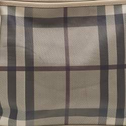 Pre Owned Burberry Beige Smoke Check PVC And Leather Tote