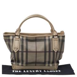 Pre Owned Burberry Beige Smoke Check PVC And Leather Tote