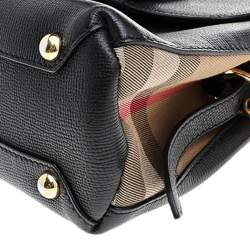 Pre Owned Burberry Black/Beige Leather And House Check Fabric Medium Camberley Top Handle Bag