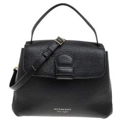 Pre Owned Burberry Black/Beige Leather And House Check Fabric Medium Camberley Top Handle Bag