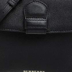 Pre Owned Burberry Black/Beige Leather And House Check Fabric Medium Camberley Top Handle Bag