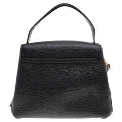 Pre Owned Burberry Black/Beige Leather And House Check Fabric Medium Camberley Top Handle Bag