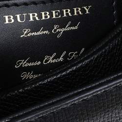 Pre Owned Burberry Black/Beige Leather And House Check Fabric Medium Camberley Top Handle Bag