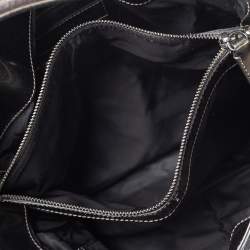 Pre Owned Burberry Metallic Grey Leather And Beat Check Nylon Hobo