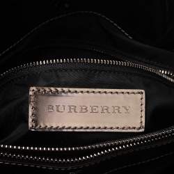 Pre Owned Burberry Metallic Grey Leather And Beat Check Nylon Hobo