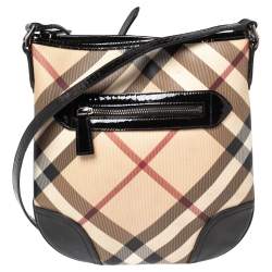 Burberry Black/Beige Supernova Check Coated Canvas and Patent Leather Dryden Messenger