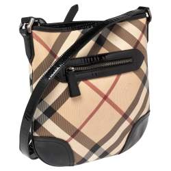 Burberry Black/Beige Supernova Check Coated Canvas and Patent Leather Dryden Messenger