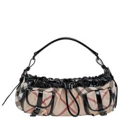 Pre Owned حقيبة بوكيت بربري بلاستيك مشمع كاروهات نوفا تشيك وجلد لامع بيج/أسود 