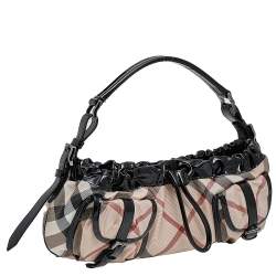 Pre Owned حقيبة بوكيت بربري بلاستيك مشمع كاروهات نوفا تشيك وجلد لامع بيج/أسود 