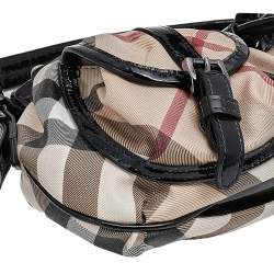 Pre Owned حقيبة بوكيت بربري بلاستيك مشمع كاروهات نوفا تشيك وجلد لامع بيج/أسود 