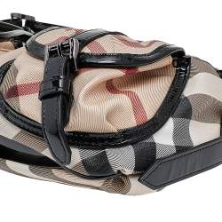 Pre Owned حقيبة بوكيت بربري بلاستيك مشمع كاروهات نوفا تشيك وجلد لامع بيج/أسود 