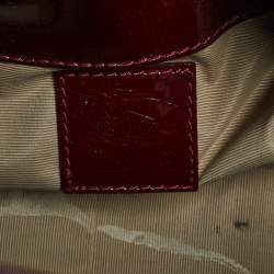 Pre Owned Burberry Burgundy-Nova Check Canvas And Patent Leather Warrior Armor Hobo