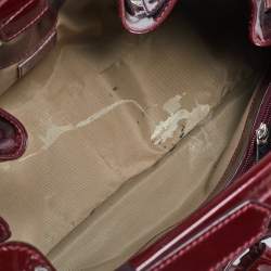 Pre Owned Burberry Burgundy-Nova Check Canvas And Patent Leather Warrior Armor Hobo
