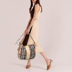 Pre Owned Burberry Multicolor House Check Canvas and Leather Hobo