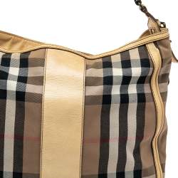 Pre Owned Burberry Multicolor House Check Canvas and Leather Hobo