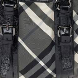 Burberry Black Beat Check Nylon And Patent Leather Victoria Tote