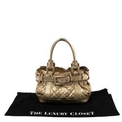 Burberry Metallic Gold Quilted Patent Leather Beaton Tote
