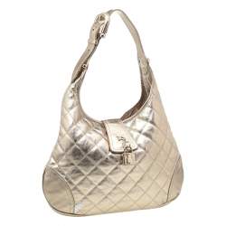 Pre Owned Burberry Metallic Gold Quilted Leather Brooke Hobo