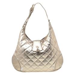 Pre Owned Burberry Metallic Gold Quilted Leather Brooke Hobo