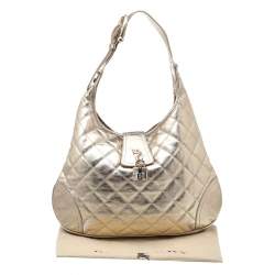 Pre Owned Burberry Metallic Gold Quilted Leather Brooke Hobo